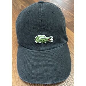 LACOSTE Logo Gator Crocodile Hat Cap Black Adjustable